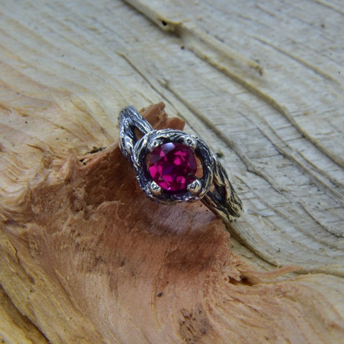 Gothic Ruby Ring with Enchanted Floral Motif