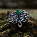 Gothic Emerald Ring Set with Enchanted Leaf Motif