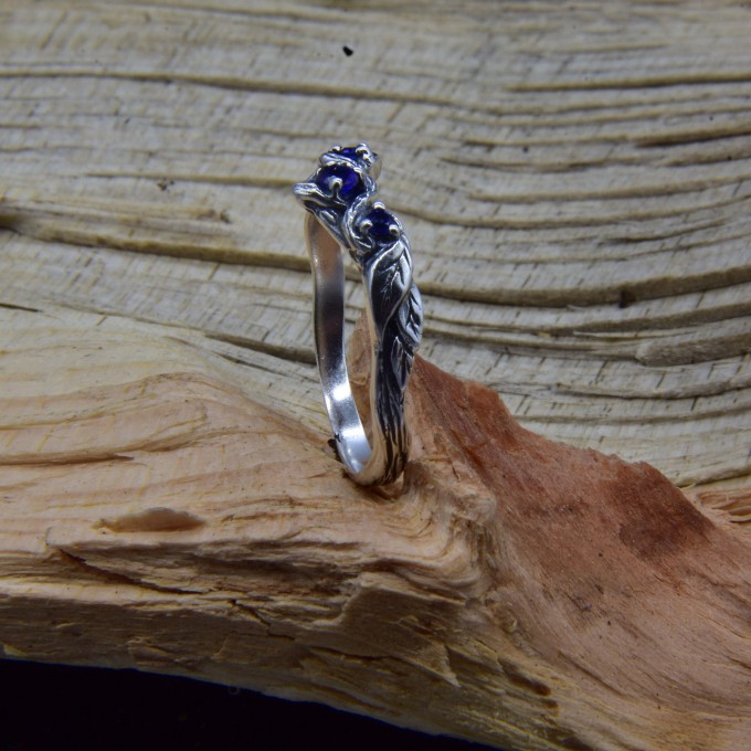 Celestial Band: Gothic Sterling Silver Ring with Sapphire Gemstones