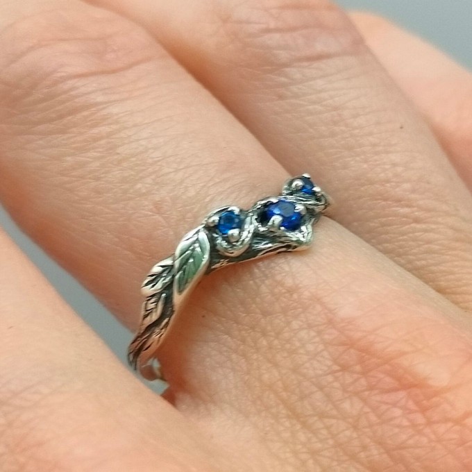Waves of Midnight: Gothic Sterling Silver Ring with Sapphires