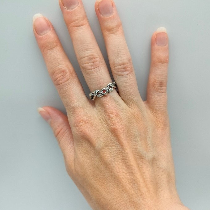 Gothic Garnet Ring with Twisting Nature Motif