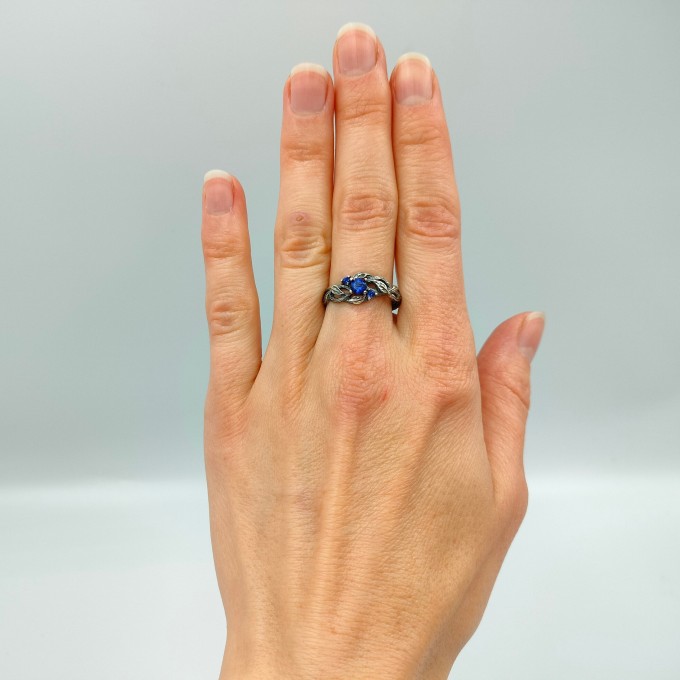 Blue Sapphire Vine Ring - Enchanting Silver Jewelry