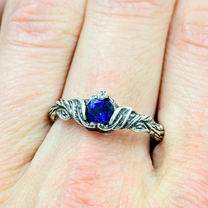 Waves of Eternity: Gothic Sterling Silver Ring with Royal Sapphire