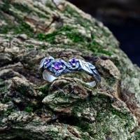 Branch and Leaf Ring for Woman with Amethyst, Unique Silver Branch Engagement Ring, Fantasy Forest Wedding Ring for Her