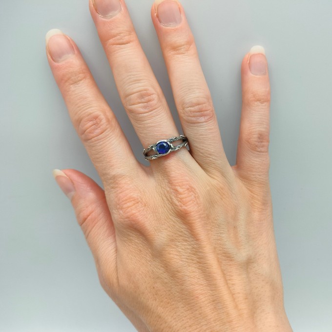 Twilight Veil: Gothic Sterling Silver Ring with Deep Sapphire