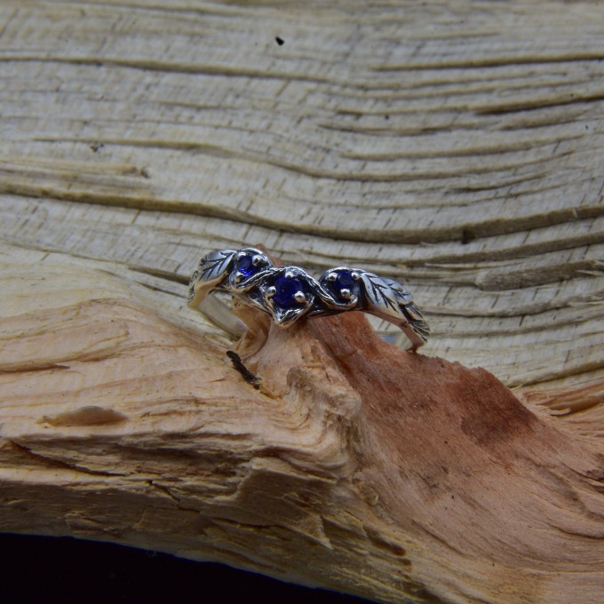Celestial Band: Gothic Sterling Silver Ring with Sapphire Gemstones