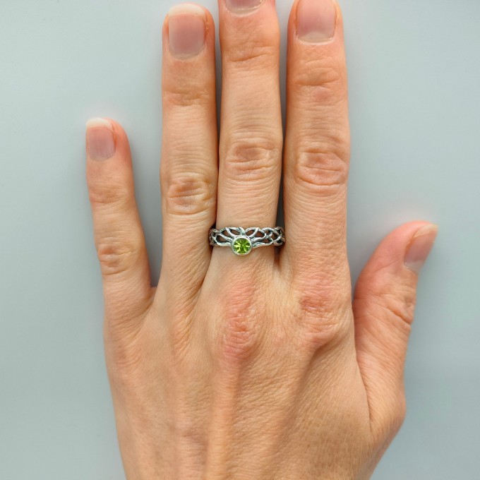 Gothic Peridot and Aquamarine Ring Set with Enchanted Nature Design