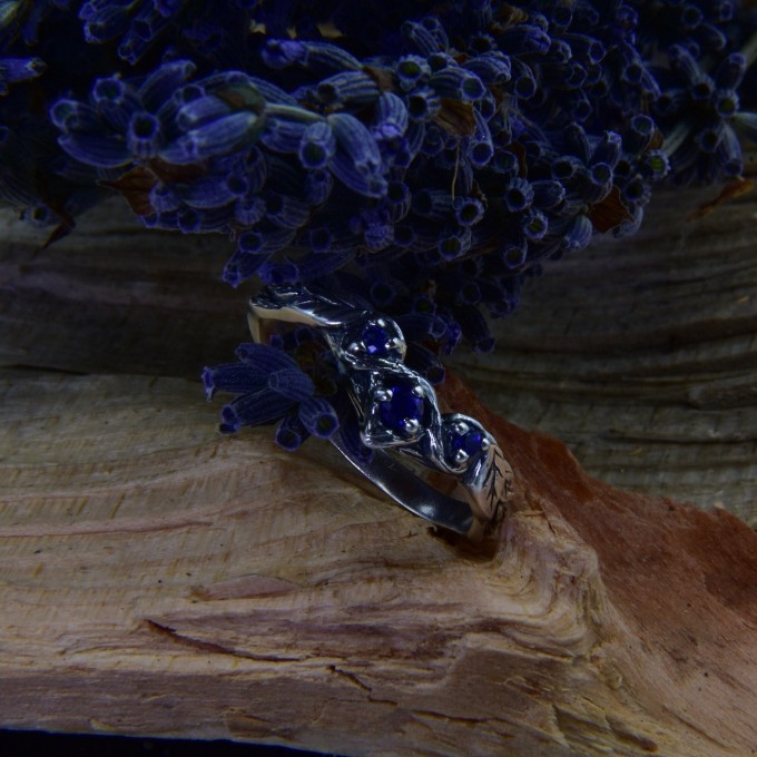 Celestial Band: Gothic Sterling Silver Ring with Sapphire Gemstones