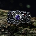 Celestial Amethyst Silver Ring with Garnet Accents