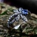Gothic Silver Ring with Dragonfly and Blue Topaz