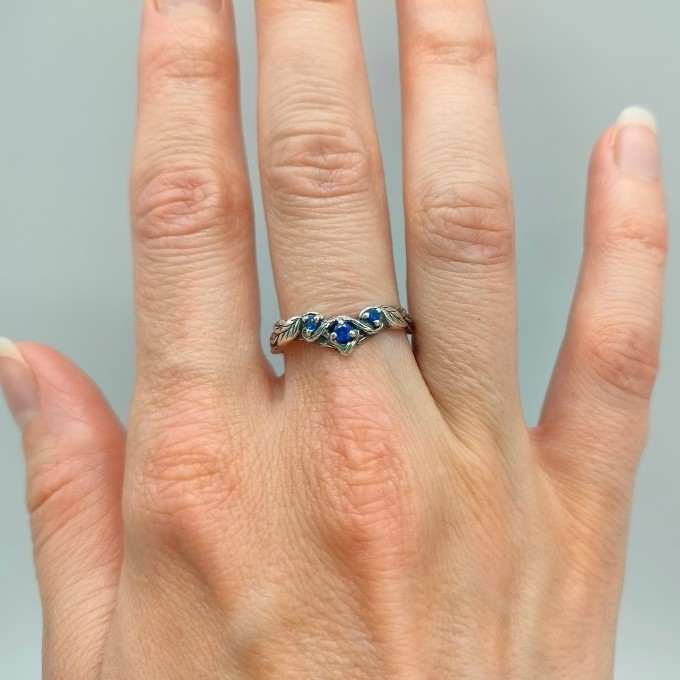 Stars of Midnight: Gothic Sterling Silver Ring with Sapphire Accents