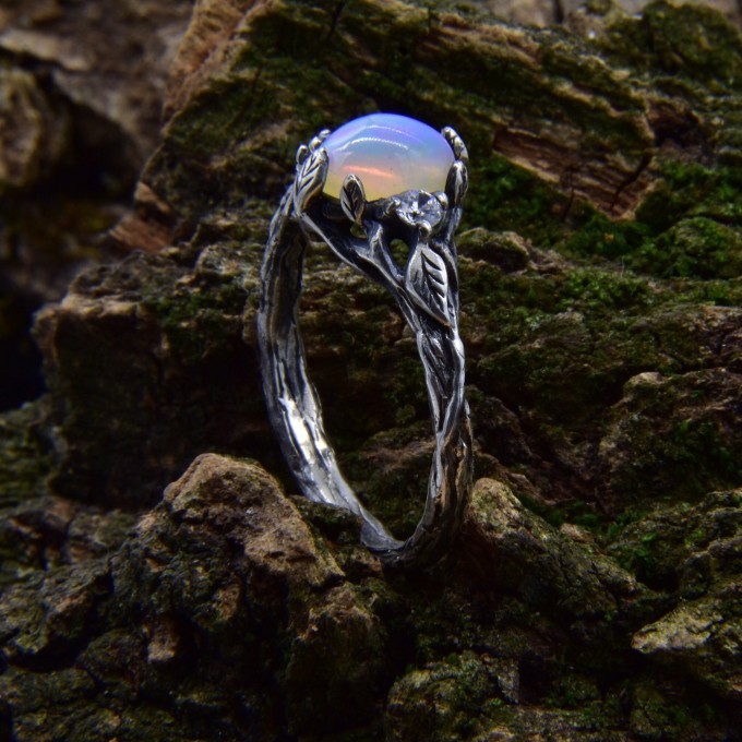 Gothic Silver Ring with a Mystical Opal