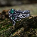 Twisted Vine Silver Ring Set with Emerald Stones