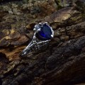 Gothic Silver Ring with Deep Blue Sapphire – Dark Elegance