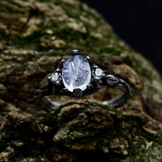 Gothic Silver Ring with Mystical Moonstone