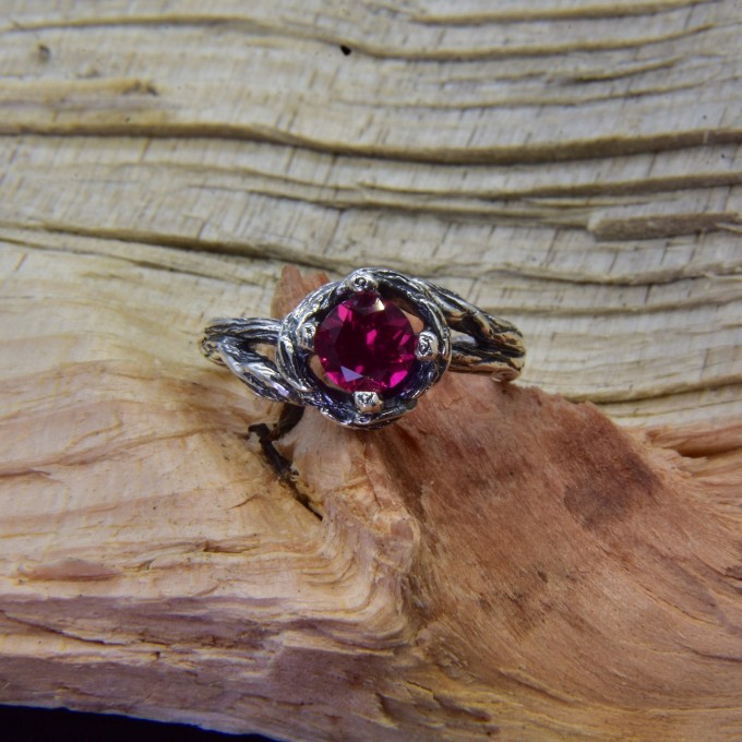 Rose of Shadows: Gothic Sterling Silver Ring with Radiant Ruby