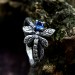 Gothic Silver Ring with Dragonfly and Blue Topaz
