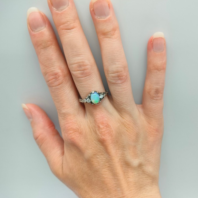 Gothic Opal Ring with Mystical Nature Motifs
