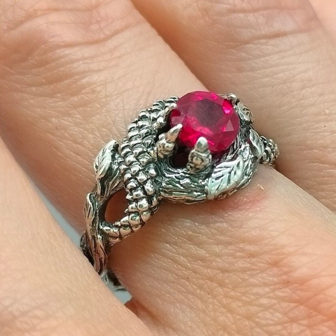 Ruby Gothic Dragon Ring with Bold and Mystical Design