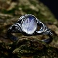 Gothic Moonstone Ring with Elegant Swirling Design