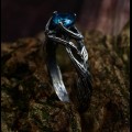 Gothic Silver Ring with Aquamarine and Nature Motif