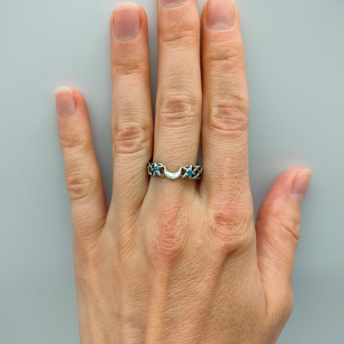 Gothic Peridot and Aquamarine Ring Set with Enchanted Nature Design