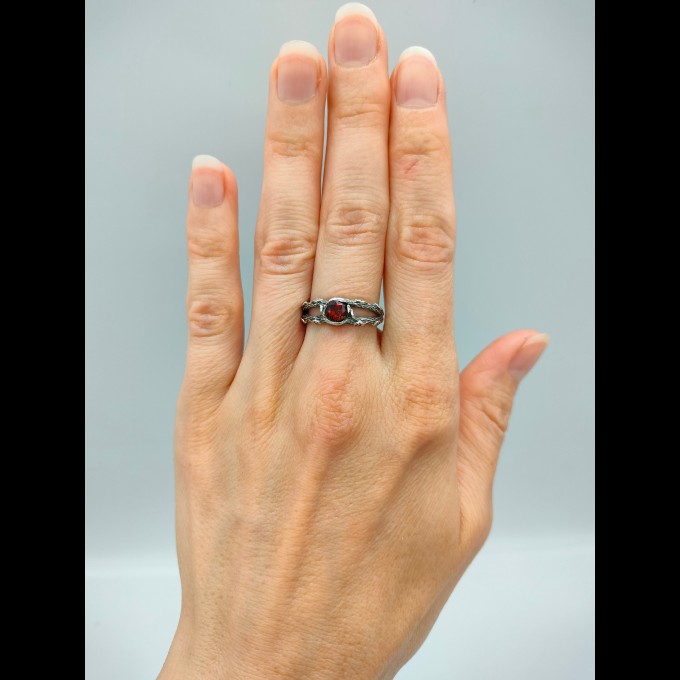 Fiery Gothic Ring with Garnet and Dark Claw Setting
