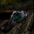 Emerald Guardian: Gothic Sterling Silver Ring with Dragon Claw Design