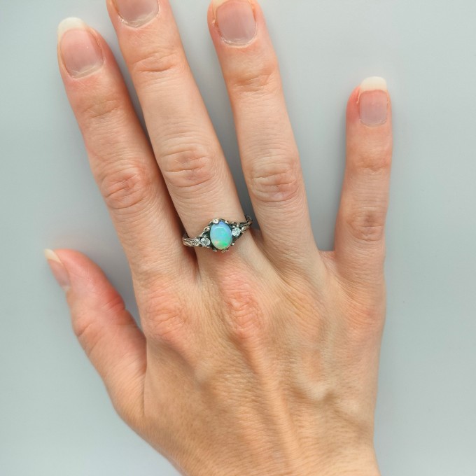 Gothic Silver Ring with a Mystical Opal