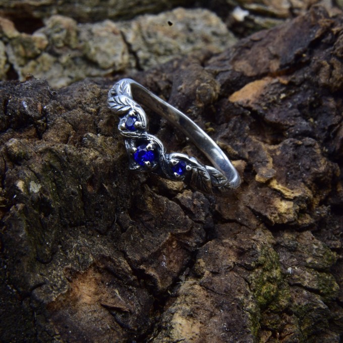 Waves of Midnight: Gothic Sterling Silver Ring with Sapphires
