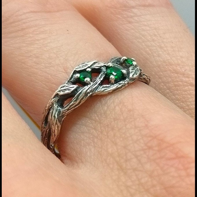 Verdant Majesty: Gothic Sterling Silver Ring with Emerald Gemstones