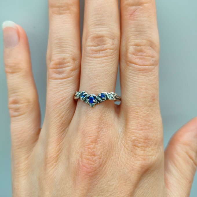 Celestial Band: Gothic Sterling Silver Ring with Sapphire Gemstones