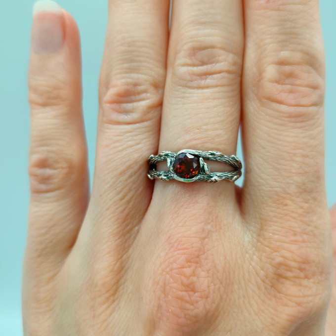 Fiery Gothic Ring with Garnet and Dark Claw Setting