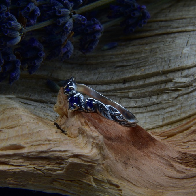 Celestial Band: Gothic Sterling Silver Ring with Sapphire Gemstones