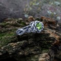Handcrafted Silver Ring with Emerald and Nature-Inspired Details