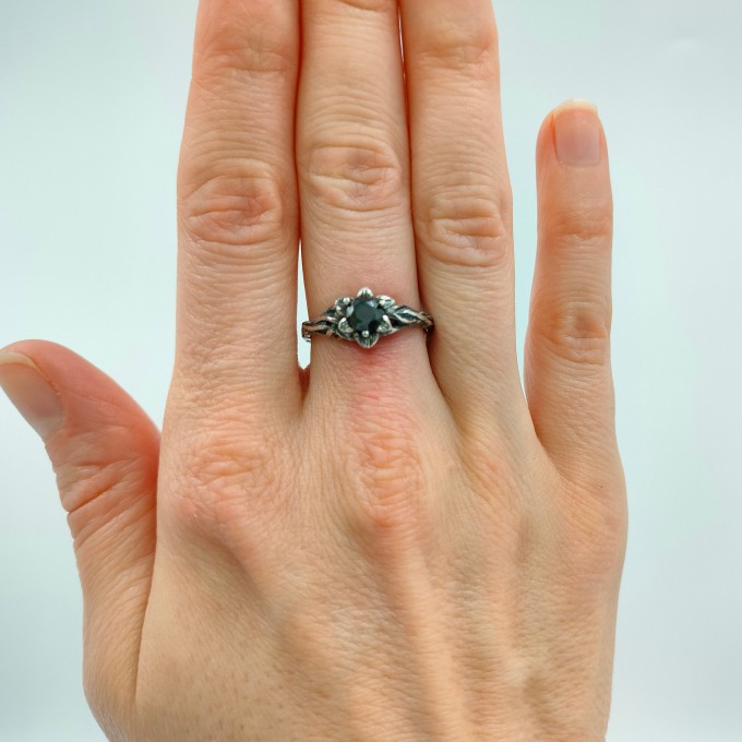 Gothic Silver Ring with a Bold Black Onyx
