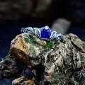Waves of Eternity: Gothic Sterling Silver Ring with Royal Sapphire
