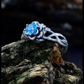 Gothic Aquamarine Ring with Intricate Nature Motif