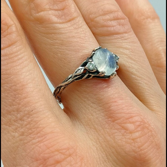 Gothic Silver Ring with Mystical Moonstone