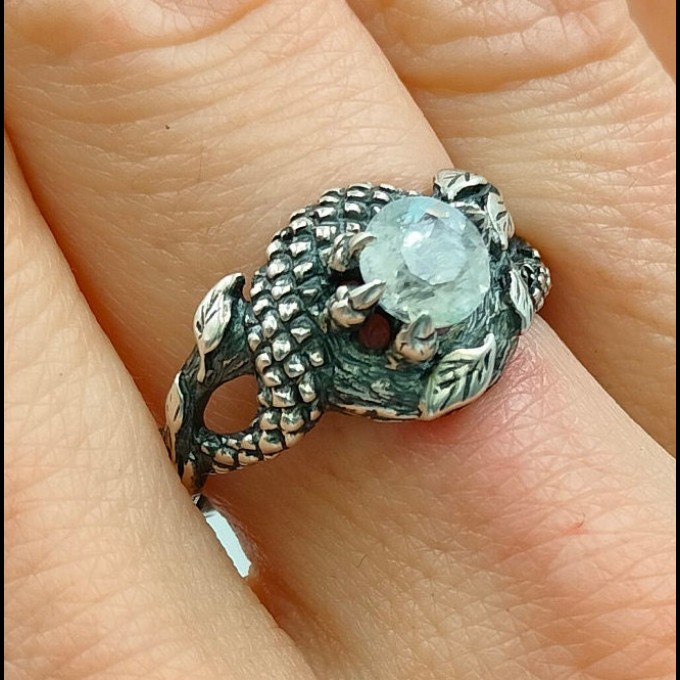 Bold Gothic Ring with Moonstone and Claw Motif