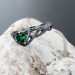 Gothic Silver Ring with Emerald and Leaf Motif