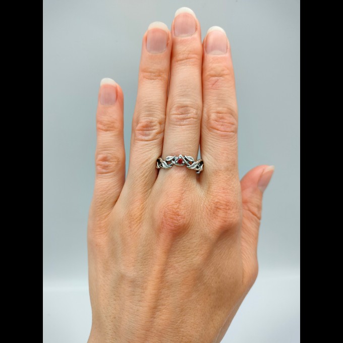 Gothic Garnet Ring with Enchanted Vine Design