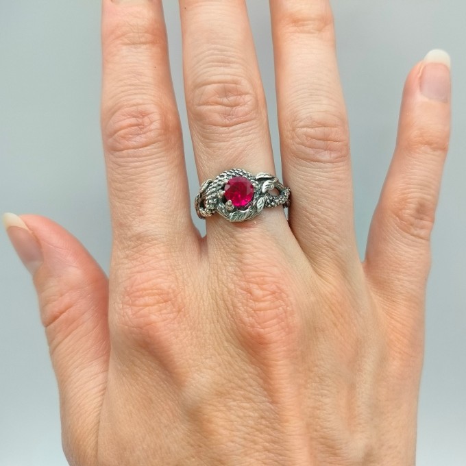 Ruby Gothic Dragon Ring with Bold and Mystical Design