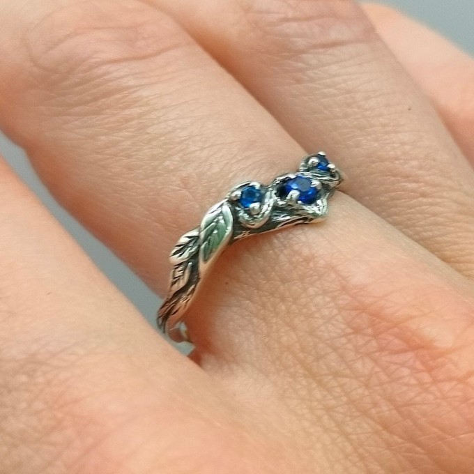 Stars of Midnight: Gothic Sterling Silver Ring with Sapphire Accents