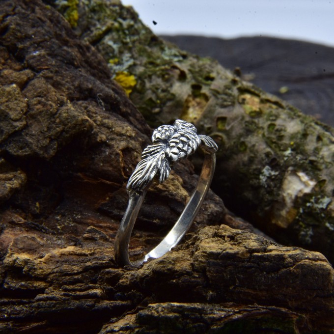 Handcrafted Pinecone Motif Silver Ring
