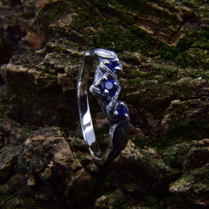 Stars of Midnight: Gothic Sterling Silver Ring with Sapphire Accents