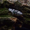 Gothic Silver Ring with Emerald and Subtle Vines