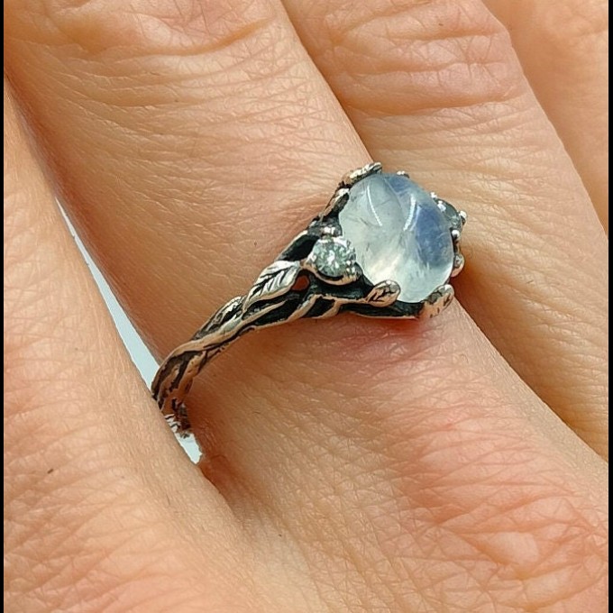 Gothic Moonstone Ring with Intricate Lunar Design| Ring for Women