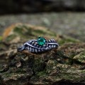 Forest Crown: Gothic Sterling Silver Ring with Emerald Gemstone