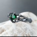 Gothic Silver Ring with Emerald and Leaf Motif